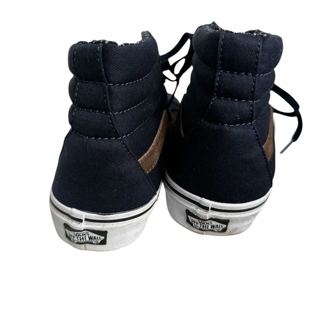 Vans Sk8 Hi Navy Brown Suede‎ Canvas High Top Skate Shoes Men 7.5 Women 9